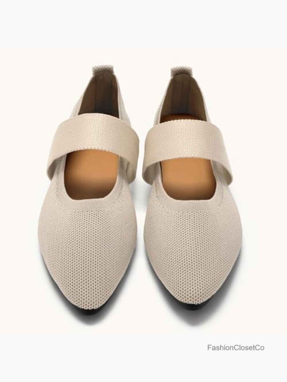 Pointed Toe Mary Jane Ballet Flats, Knit Slip-On Shoes - Picture 6 of 7